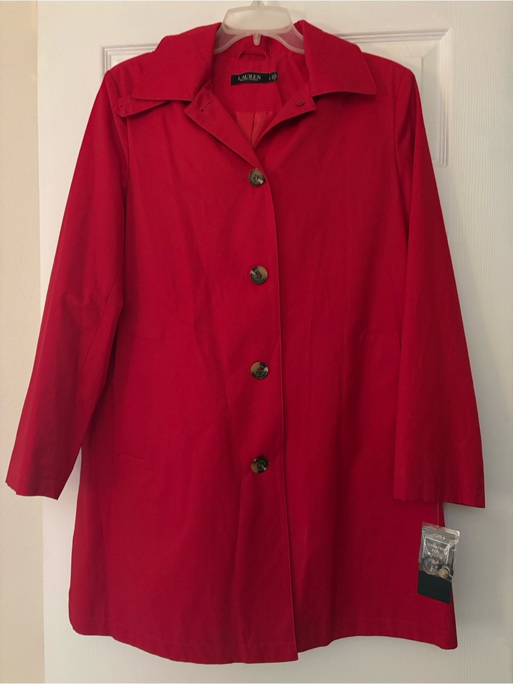 Ralph Lauren Bold Red Button-Front Trench Coat - Water Resistant - Picture 2 of 12